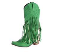 Stivali da cavaliere in pelle da donna, stivali da cowboy, alla moda, tacco basso con nappe, piattaforma, scarpe da donna, casual, intelligenti, per il tempo libero, verde, 36 EU