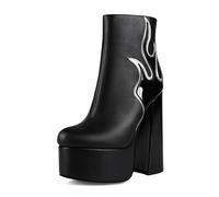 Stivali da Combattimento con Cerniera Ampia da Donna - Stivaletti con Tacco Grosso per Camminare Tutto Il Giorno, Partito, Viaggi, Ufficio,Nero,36 EU