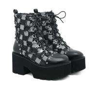 Stivali da Combattimento con Plateau da Donna con Suola carrarmato Antiscivolo - Stivali da Moto Autunno Inverno per Eventi Concerto, Serata Fuori,Nero,36 EU