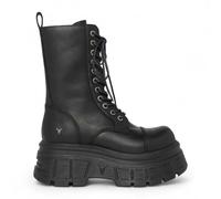 Stivali da Combattimento Con Plateau in Pelle Biker Nera a Metà Polpaccio da Donna Windsorsmith