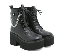 Stivali da Combattimento da Donna con Tacco Grosso da 8 cm - Stivali alla Moda Autunnali con Suola con Plateau Antiscivolo Perfetti per l'equitazione, Date di Viaggio,Nero,35 EU