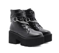 Stivali da Combattimento da Donna con Tacco Grosso da 8 cm - Stivali alla Moda Autunnali con Suola con Plateau Antiscivolo Perfetti per l'equitazione, Date di Viaggio,Nero,43 EU