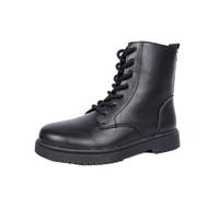 Stivali da combattimento da uomo in ecopelle con suola spessa e lacci, Nero | Classic Combat Boot Silhouette Faux Leather Outer Grippy Platform Sole Rear Pull Tab Mens Casual Boots