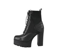 Stivali da Combattimento in Pizzo da Donna con Tacco Chunky e Punta Rotonda - Stivaletti Eleganti per Serate di Festa, Viaggi, Avventure all'aperto,Nero,37 EU