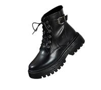 Stivali da combattimento, Lace-up Piattaforma Stivaletti con Fibbia, Nero Design in Pelle Arrivo Beige Bianco Inverno Donne Moda Pu Scarpe, Nero , 38 EU