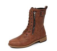 Stivali da cowboy a metà polpaccio da donna con tacco largo basso cerniera laterale moto punta rotonda classico stivali western trendy, marrone, 41 EU