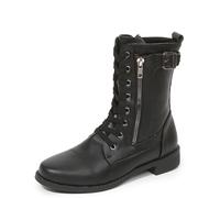 Stivali da cowboy a metà polpaccio da donna con tacco largo basso cerniera laterale moto punta rotonda classico stivali western trendy, Nero , 41 EU