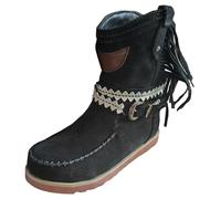Stivali da cowboy con frange da donna Stivali con zeppa nascosta con zeppa alla caviglia Stivali con nappe con strass Tessuto lucido in pelle nabuk Copertura comoda per la festa di nozze di strada