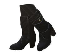 Stivali da cowboy da donna a metà polpaccio moda casual denim western cowboy grosso blocco tacco alto stivali a metà polpaccio punta rotonda tinta unita antiscivolo piattaforma tasca laterale pull-on