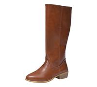 Stivali da cowboy da donna, al ginocchio, in pelle sintetica liscia, scollo a V, tacco basso a blocco, resistente all'abrasione, flessibile, tre tonalità, giallo, marrone, nero, adatti per festival