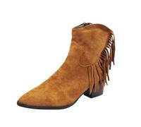 Stivali da cowboy da donna con frange, stivali corti, stivali occidentali, con tacco medio, con frange, stile vintage, chiusura laterale con cerniera, marrone, 38 EU