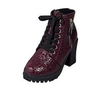 Stivali da cowboy da donna con lacci frontali e cerniera laterale, tacco alto, casual, per tutti i giorni e viaggi, Vino, 40.5 EU