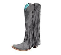 Stivali da cowboy da donna con tacco a imbuto - Stivali sopra il ginocchio - Stivali da motociclista frange western a punta alta al ginocchio vintage stivali da equitazione antiscivolo, B01 grigio, 37