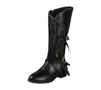 Stivali da cowboy da donna in pelle alta, stivali alti da donna con tacco, stivali medievali, con fibbia, stivaletti per cosplay con chiusura lampo, Nero , 38 EU