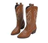 Stivali da cowboy da donna in stile western, a metà polpaccio, retro ricamato, con grafica a punta, stivali autunnali da donna, Marrone, 38.5 EU