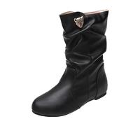 Stivali da cowboy da donna, neri, alla moda, stivaletti corti | Stivali da donna a mezza altezza, stivaletti alla caviglia, in pelle, taglia grande, stile vintage, senza lacci