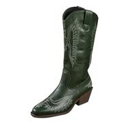 Stivali Da Cowboy Da Donna Ricamati Punta A Punta, Stivale Donna Invernali Metà Polpaccio Con Tacco Basso Grosso Vintage Scarpe Antiscivolo Impermeabili, Stivaletti Eleganti Durevoli