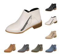 Stivali da cowboy da donna, stile retrò, in pelle PU, con chiusura lampo, a mezza altezza, con tacco a blocco, in pelle scamosciata, eleganti stivaletti per la primavera e l'estate, beige., 42 EU