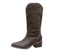Stivali da cowboy da donna, stile western, a metà largo, a punta, con grafica floreale, stivali autunnali da donna, Caff, 37 EU