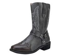 Stivali da cowboy da donna Stivali occidentali per il tempo libero Retrò Ricamo Stivaletti da donna Colore puro Punta rotonda Tacco basso Stivali mezzi alti Stivali alti con chiusura a strappo