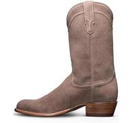 Stivali da Cowboy da Uomo Stivali Vintage Slip-on al Polpaccio Ricamo Modello Diviso con Punta a Punta Stivali in Pelle Patchwork Antiscivolo con Tacco Largo,Grigio,43 EU