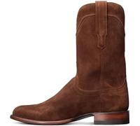 Stivali da Cowboy da Uomo Stivali Vintage Slip-on al Polpaccio Ricamo Modello Diviso con Punta a Punta Stivali in Pelle Patchwork Antiscivolo con Tacco Largo,Marrone,45 EU