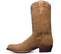 Stivali da Cowboy da Uomo Stivali Vintage Slip-on al Polpaccio Ricamo Modello Diviso con Punta a Punta Stivali in Pelle Patchwork Antiscivolo con Tacco Largo,Cachi,48 EU