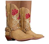 Stivali da cowboy, estivi, da donna, unisex, per il rinascimento, stile retrò, da cowboy, in pelle PU, a mezza altezza, da donna, Colore: rosso, 38 EU