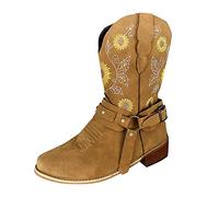 Stivali da cowboy, estivi, da donna, unisex, per il rinascimento, stile retrò, da cowboy, in pelle PU, a mezza altezza, da donna, giallo., 40 EU