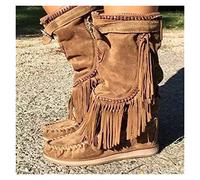 Stivali Da Cowboy Occidentali Retrò Con Frange Boots Da Donna In Camoscio Vintage Stivali Da Neve A Stelo Lungo Caldo Autunno Inverno Scarpe Casual Da Donna Senza Lacci ( Color : Brown , Size : 37 EU