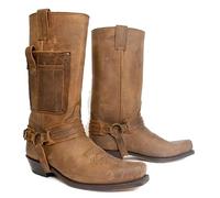 Stivali da Cowboy Occidentali Stivali da Uomo Punta Quadrata PU Stivali in Pelle Vintage Steampunk Scarpe da Cavaliere Tacco Basso Mid Tube Rider Cavallo Stivali da Moto per Cos,Marrone,41