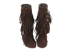 Stivali Da Cowboy Per Le Donne Stivali da pioggia donna, con tacco piatto, punta tonda, taglia grande, eleganti, bassi e a metà polpaccio, in PU floccato, lacci, slip-on, frange, Roma(Color 2,25.5cm)