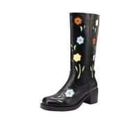 Stivali Da Cowboy Western Con Punta Quadrata Stivali Retrò Da Donna A Metà Polpaccio Con Ricami Floreali Stivaletti In Pelle PU Con Tacco A Blocco Scarpe Alla Caviglia For Concerti(Black,43 EU)