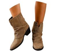 Stivali Da Cowboy Western Da Donna for Concerti Stivaletti Retrò Con Punta A Punta Stivaletti Casual Taglie Forti Con Tacco Largo 2025 Scarpe Slip-on Scamosciate Con Polpaccio Largo(Beige,37 EU)