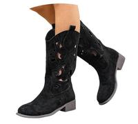 Stivali da Cowboy Western da Donna Stivali Scamosciati Traforati con Tacco A Blocco Stivaletti Slip-on in Stile Medievale retrò Scarpe Casual alla Caviglia for Autunno E Inverno(36 EU)