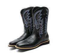 Stivali da Cowboy Western in Pelle con Punta Quadrata da Uomo Stivali da Lavoro Casual a metà Polpaccio Stivali Country Ricamati in Pelle Stivali Country Tradizionali Tradizionali,Nero,42