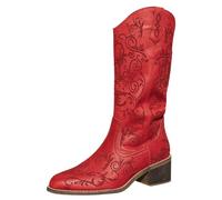 Stivali da cowboyst, da donna, con ricamo, jacquard, con tacco a blocco, in pelle, stile vintage, eleganti, Colore: rosso, 38 EU