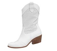 Stivali da cowboyst, da donna, per autunno, oversize, con punta antiscivolo, tinta unita, motivo forato, morbidi, per attività all'aperto, casual, eleganti, con chiusura lampo, 34-42 EU, bianco, 39 EU