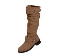 Stivali da cowboyst, da donna, stile retrò, con chiusura lampo, tacco a blocco, alla caviglia, estivi, vichinghi, cavaliere, cowboy, cachi, 35 EU