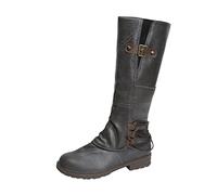 Stivali da cowboyst, da donna, unisex, per il rinascimento, con fibbia, tacco alla caviglia, stivali vichinghi, cacciatori di cavalieri, grigio., 37 EU