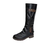 Stivali da cowboyst, da donna, unisex, per il rinascimento, con fibbia, tacco alla caviglia, stivali vichinghi, cacciatori di cavalieri, Nero , 38 EU