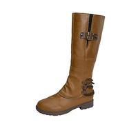 Stivali da cowboyst, da donna, unisex, per il rinascimento, con fibbia, tacco alla caviglia, stivali vichinghi, cacciatori di cavalieri, marrone, 40 EU