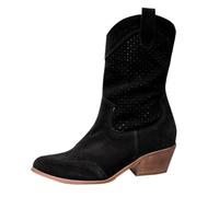 Stivali da cowboyst, eleganti stivaletti da donna, in pelle scamosciata, per il rinascimento, per l'inverno, per le mezze stagioni, per il cowboy, Nero , 34 EU