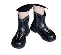 Stivali da cowgirl per ragazze UK Western Cowboy retrò stivaletti corti in pelle vintage ricamo metà polpaccio stivali da equitazione bambino Outfoor autunno inverno scarpe antiscivolo calzature, Nero