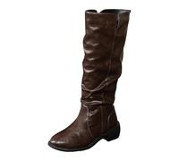 Stivali da donna a coppa larga, per autunno e inverno, impermeabili, neri, con tacco, senza chiusura, elasticizzati, semi-alti al ginocchio, per la strada in inverno, marrone, 41 EU