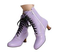 Stivali da donna a metà polpaccio con lacci, lunghezza al polpaccio, stile vittoriano, vintage, in pelle, tacco a luigi, vestibilità larga, gotico, steampunk, gotico steampunk, 05 viola., 36 EU