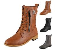 Stivali da donna a mezza gamba, stivaletti polpaccio originali per feste, stivali alti eleganti, scarpe tacco alto, comode stivaletti con lacci per l'inverno autunno primavera, marrone, 37 EU