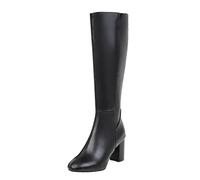 Stivali da donna a punta con tacco a blocco, stivali alti al ginocchio da donna con tacco medio, eleganti scarpe lunghe formali da donna, stivali da equitazione sintetici in rilievo, Nero , 40 EU
