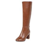 Stivali da donna a punta con tacco a blocco, stivali alti al ginocchio da donna con tacco medio, eleganti scarpe lunghe formali da donna, stivali da equitazione sintetici in rilievo, Marrone, 39.5 EU