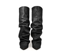 Stivali da Donna al Ginocchio Punta Affusolata Tacco Grosso Stivaletti Drappeggiati Pull On in Tessuto Setoso Cavalieri Boots Autunno Inverno per Ufficio Festa Serata Look